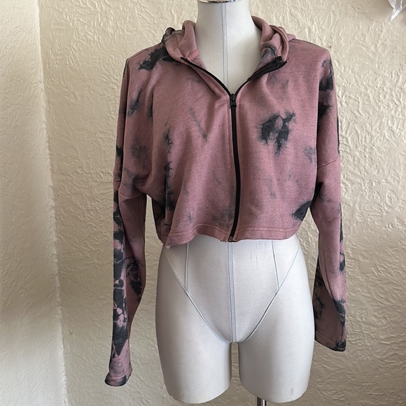 Pretty Little Thing Mauve Pink Black Cropped Zip Up Hoodie Sweatshirt 10 - Picture 3 of 9